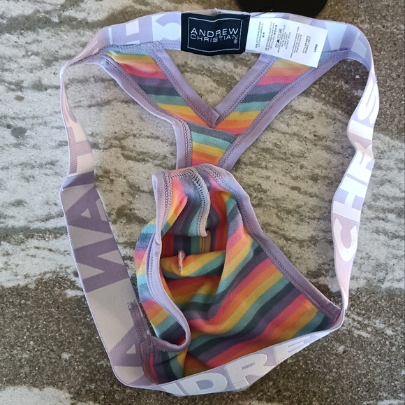 Andrew Christian Men's Baby Unicorn Striped Thong Underwear NEW Size Large - Picture 3 of 3